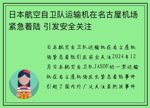 日本航空自卫队运输机在名古屋机场紧急着陆 引发安全关注