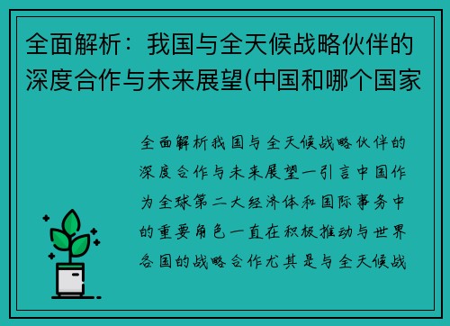 全面解析：我国与全天候战略伙伴的深度合作与未来展望(中国和哪个国家是全天候战略合作伙伴)